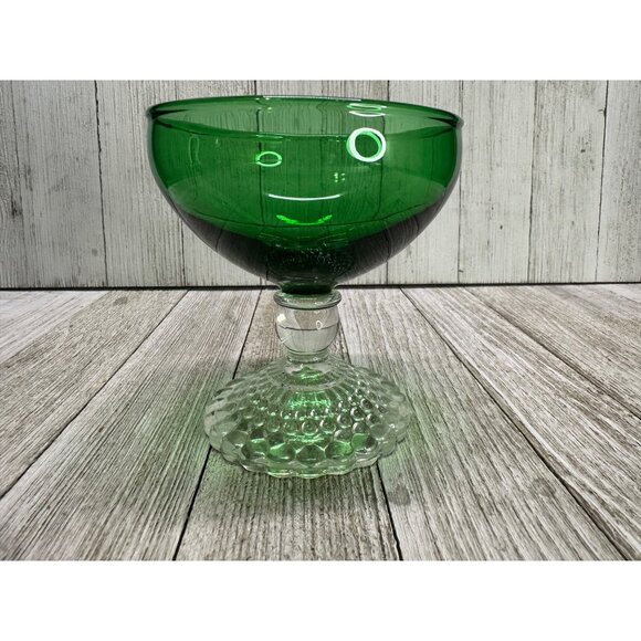Vtg Anchor Hocking Forest Green Sherbet Clear Bubble Base Set of 5 Champagne - Picture 7 of 12